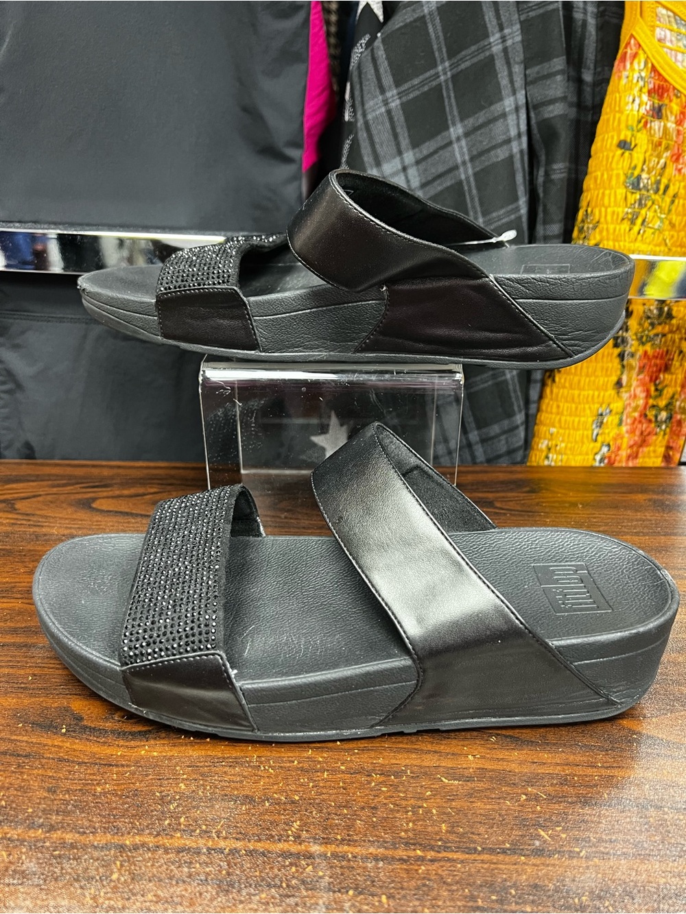 FitFlop Lulu Black Crystal Slides - Size 9